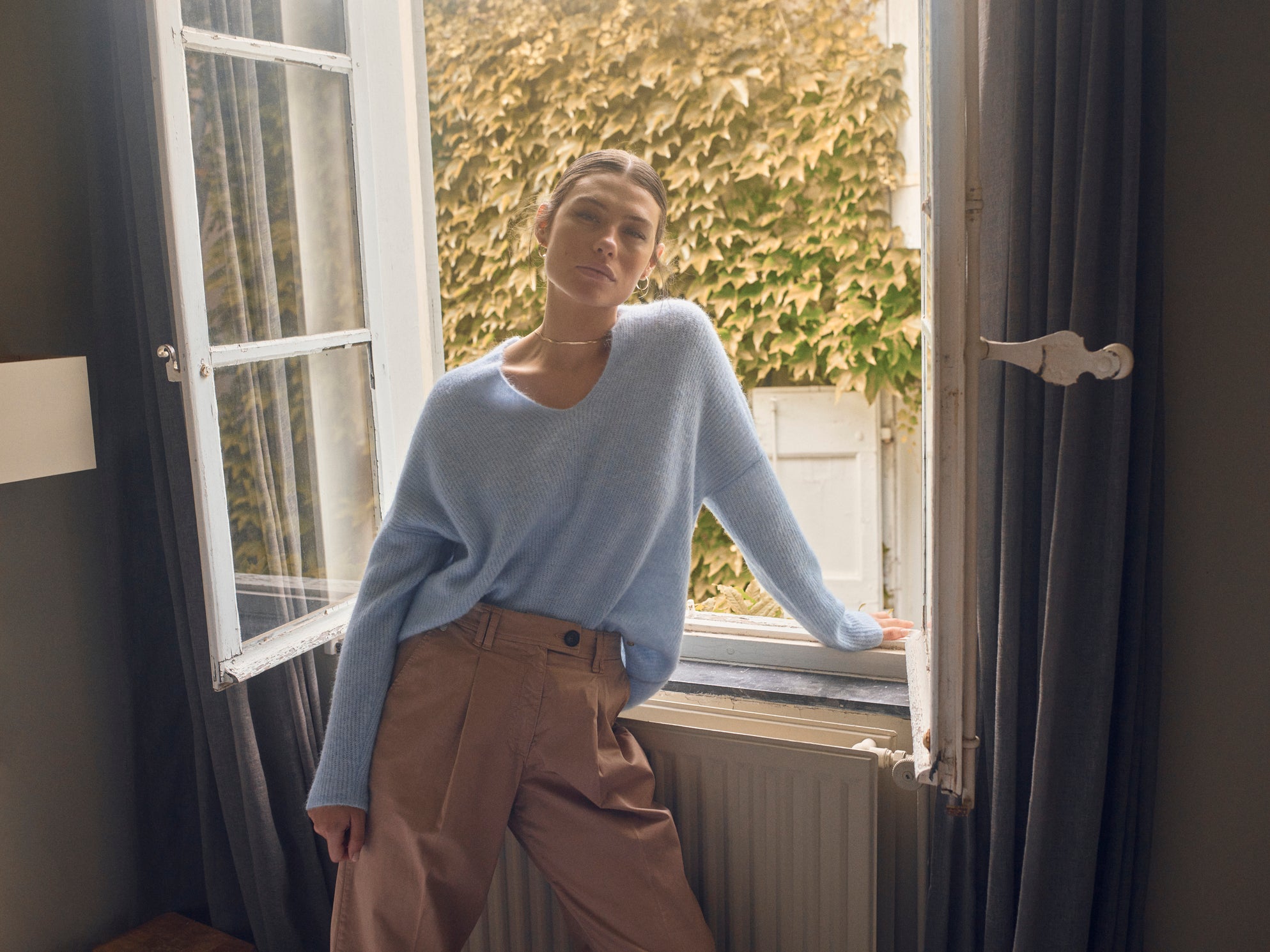 Thora V-Neck strik - Cashmere Blue